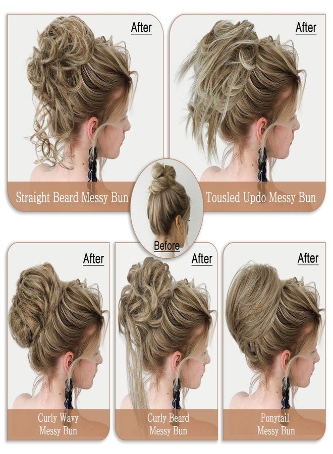 HMD 5 Pieces Messy Hair Bun Hairpiece Tousled Updo for Women Hair Extension Ponytail Scrunchies with Elastic Rubber Band Long Updo Messy Hairpiece Hair Accessories Set for Women - Image 4